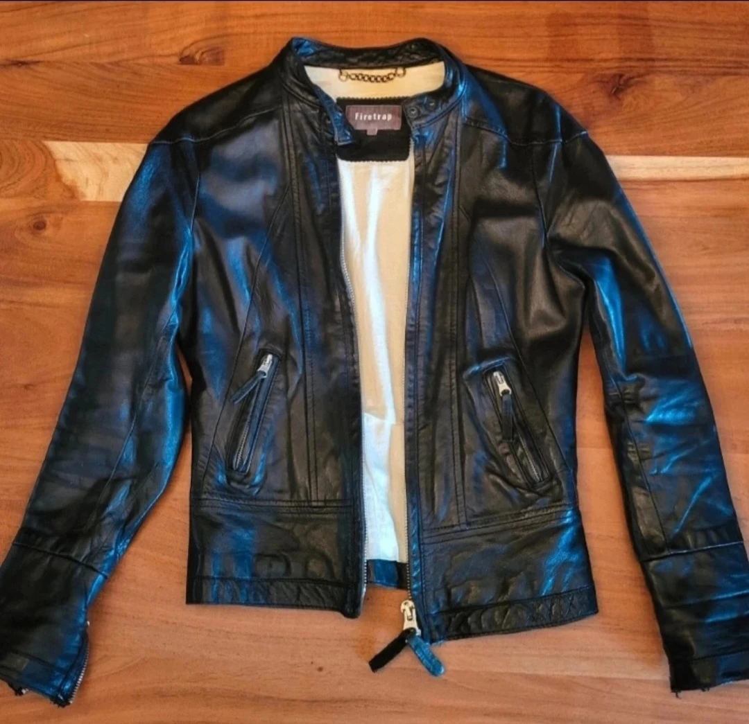 Genuine Leather Jacket Black Firetrap London - Size XS