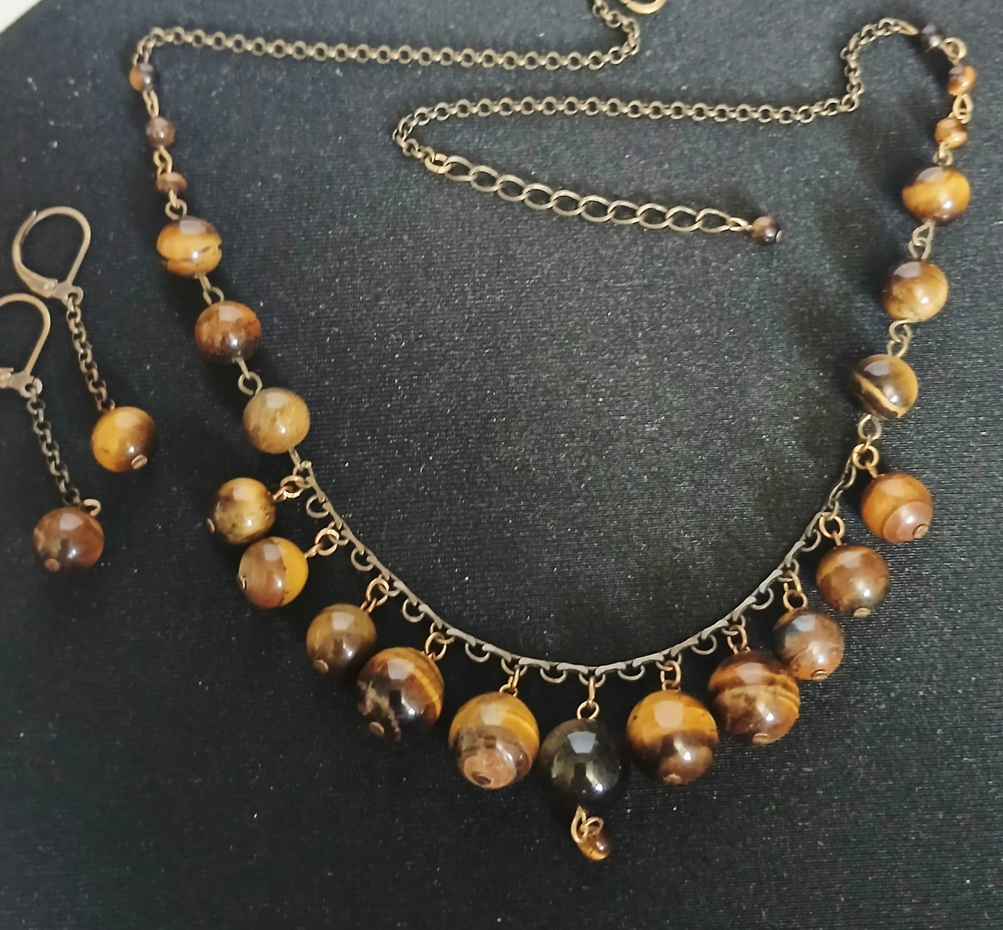 Tiger Eye Beaded Necklace and Earring Set - photo 2