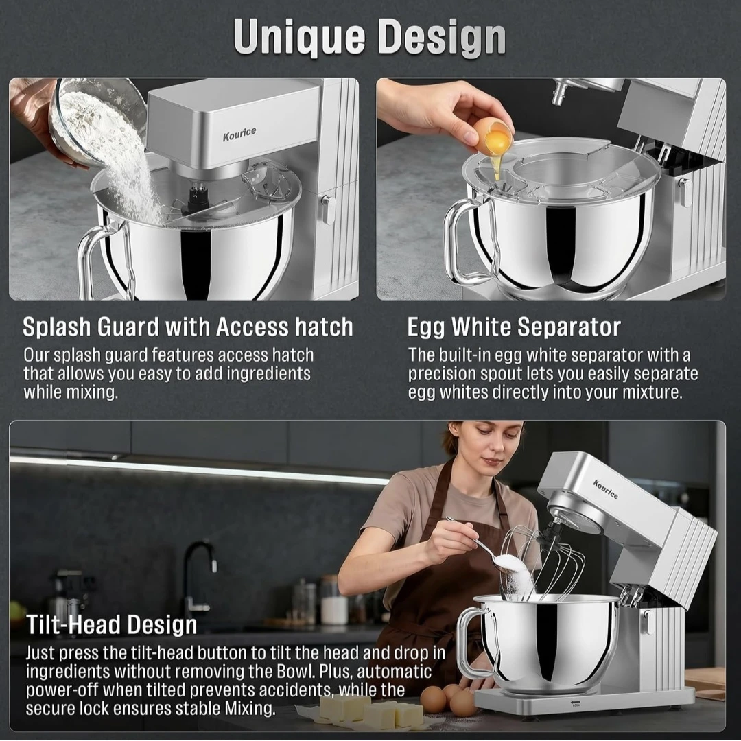 Kourice Stand Mixer 8.5QT Stainless Steel - photo 5