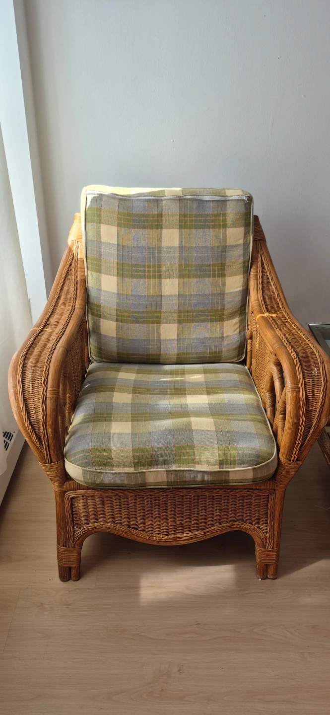 Wicker Armchair with Plaid Cushions - photo 2