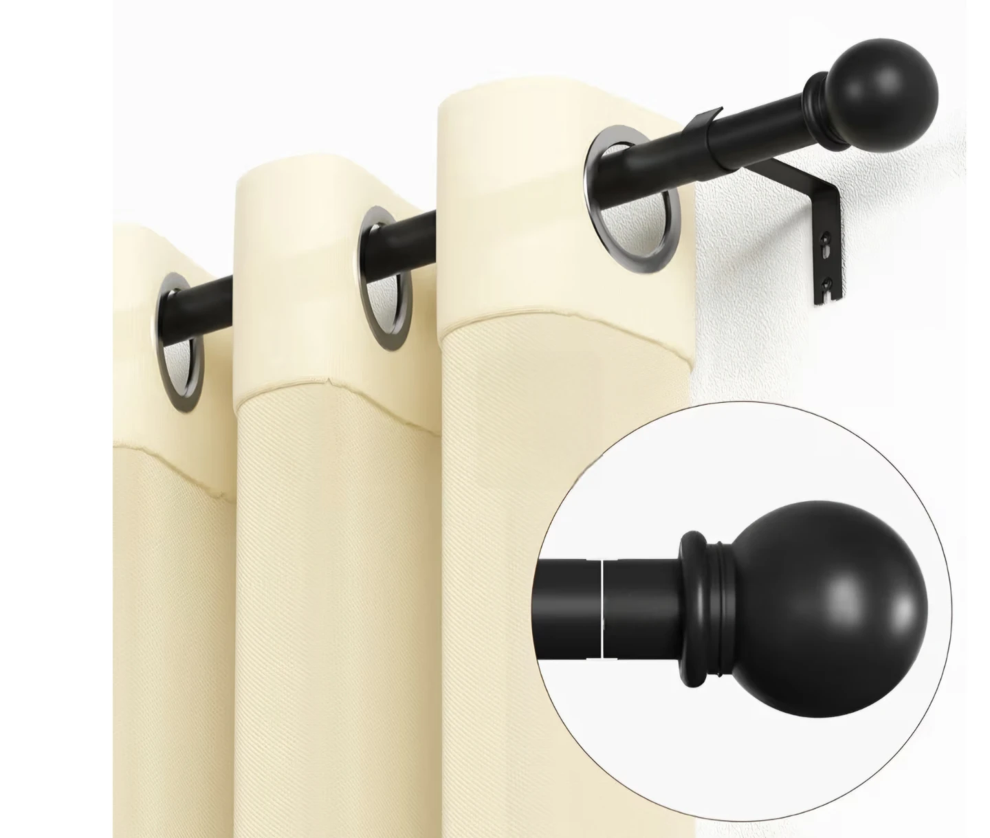 Black Curtain Rod Adjustable 41"-72", 1" Diameter