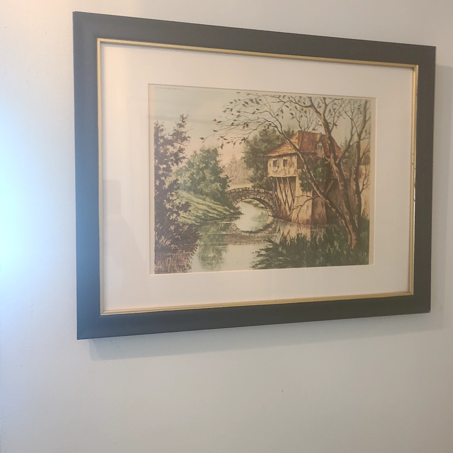 Framed Landscape Painting of a House by a River - photo 3