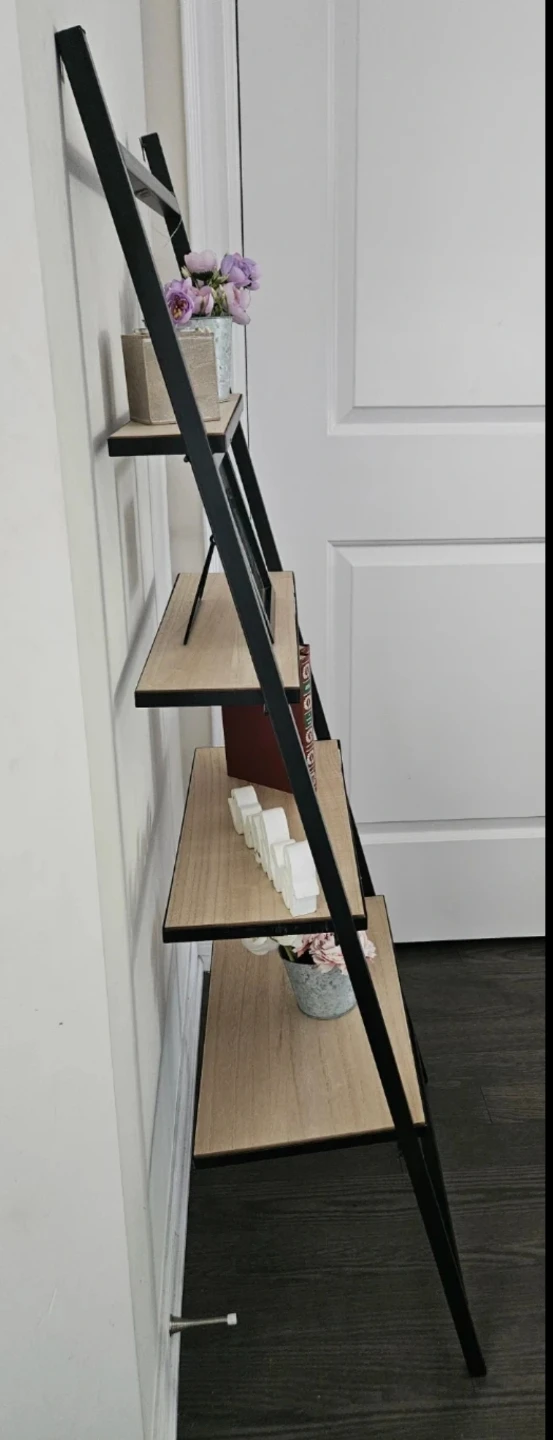 Ladder Bookshelf - Black Metal Frame with Wood Shelves - photo 4