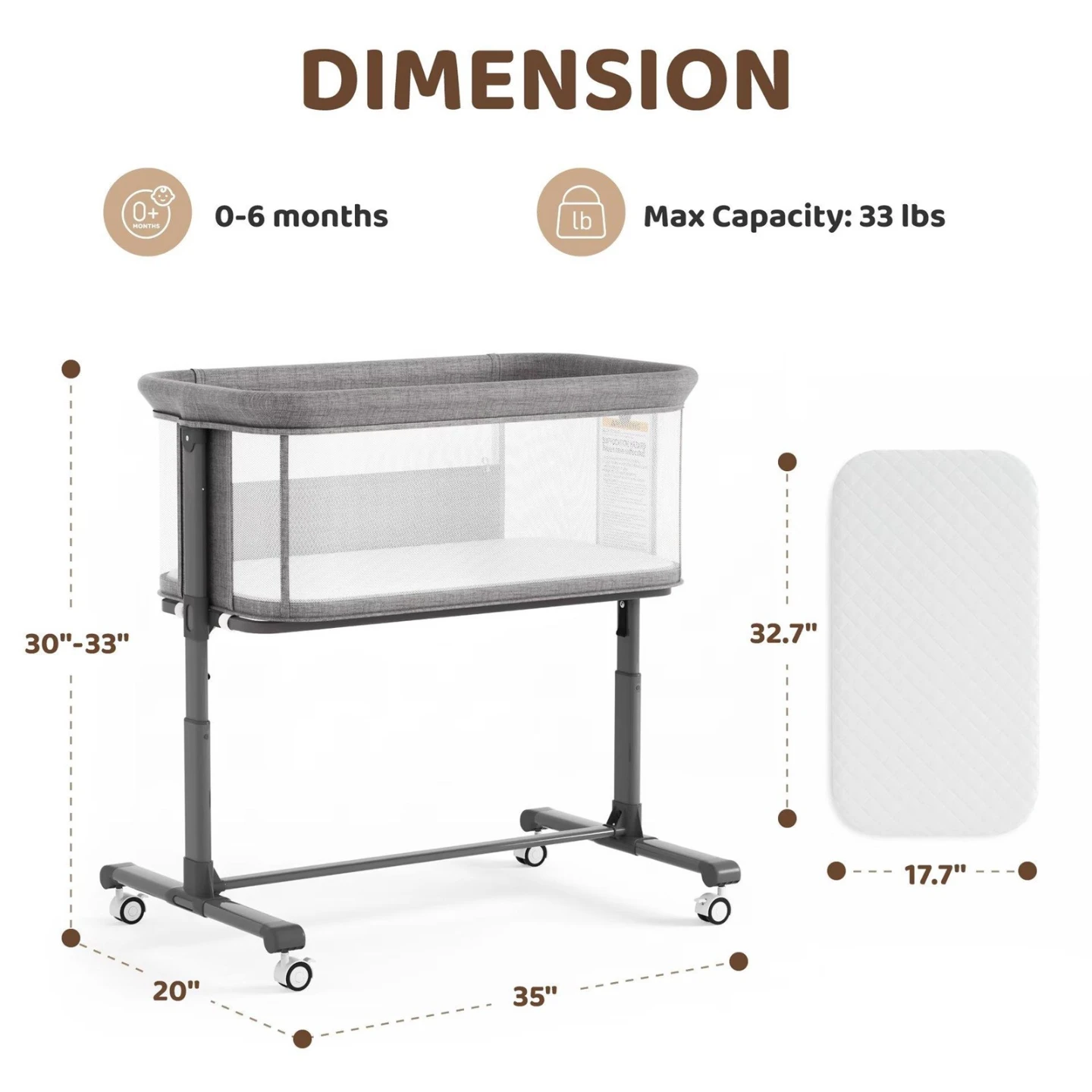 Grey Bassinet with Swivel Wheels and Brake - photo 3