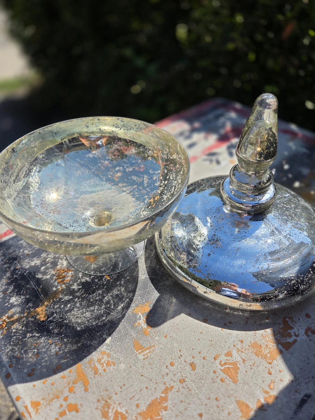 Vintage Mercury Glass Footed Dish with Lid - photo 2