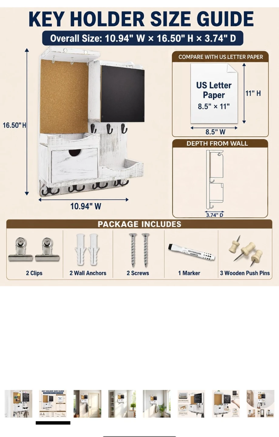 White Wall Mounted Key Holder Organizer - photo 2
