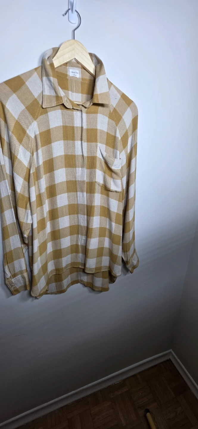 WILFRED FREE Yellow and White Buffalo Plaid Button-Up Shirt