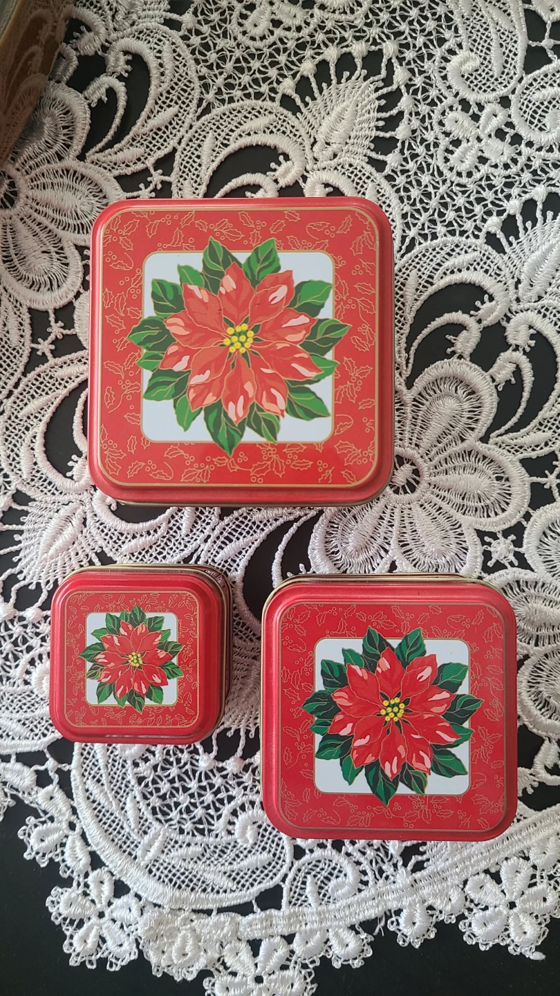 3 Red Poinsettia Tins for $5