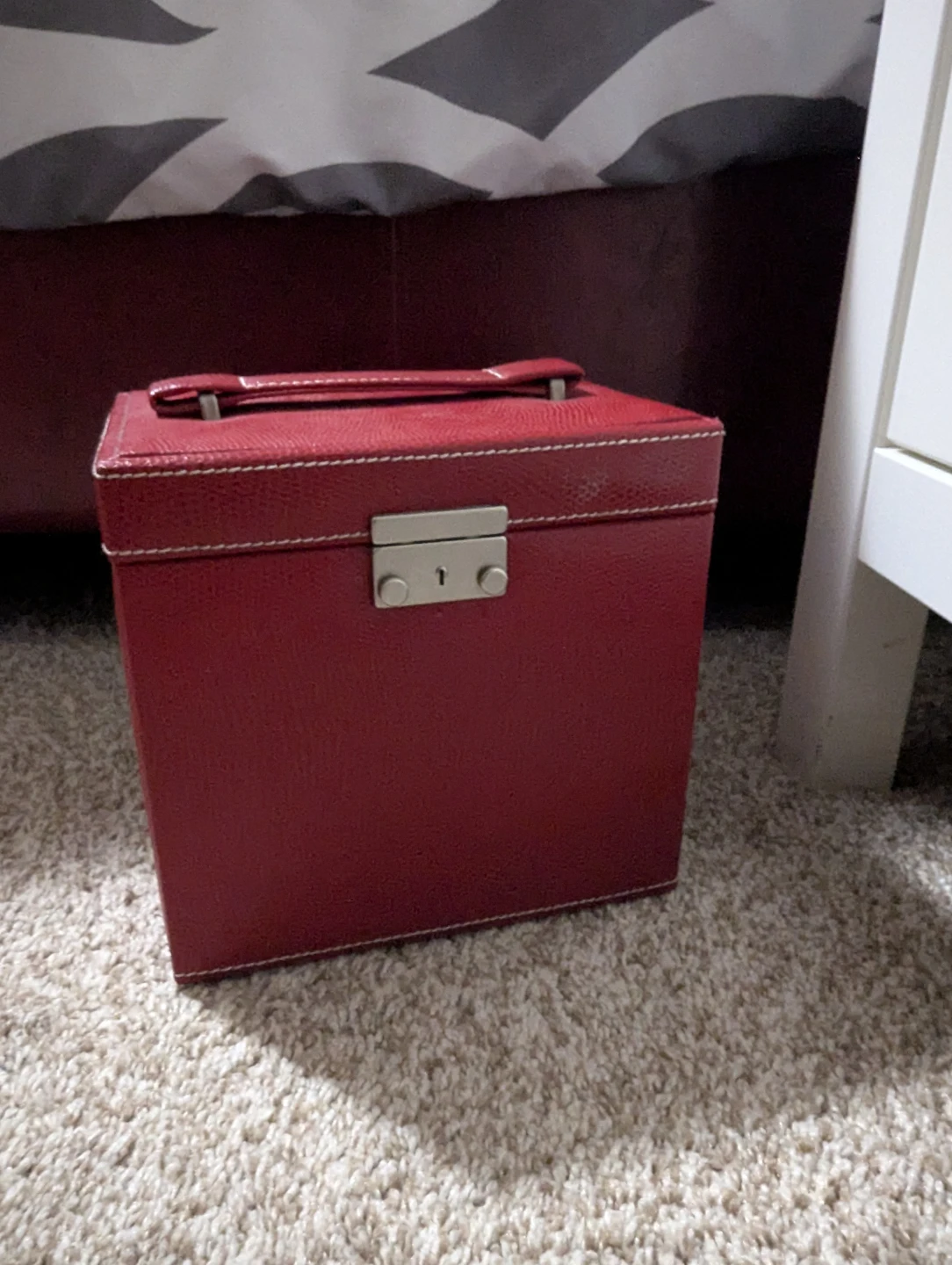 Red Jewellery Box with Mirror and Drawers