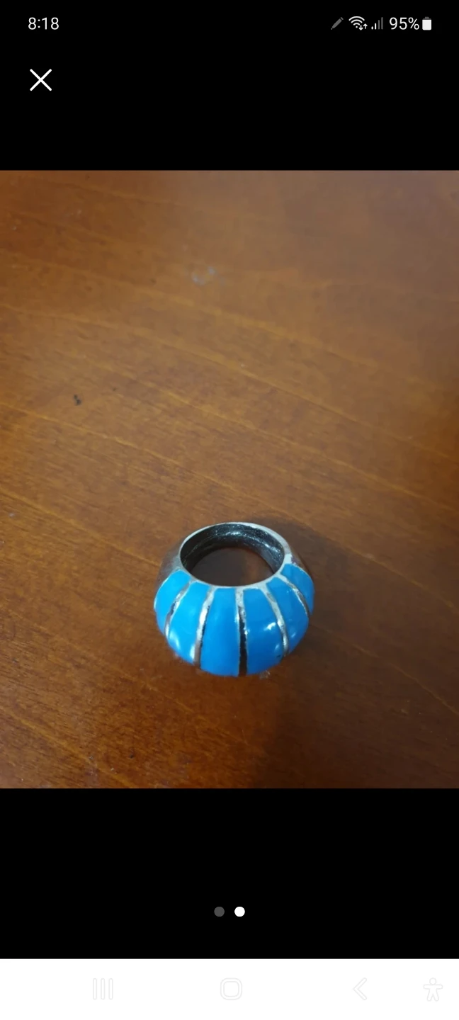 Blue Enamel and Silver Ring