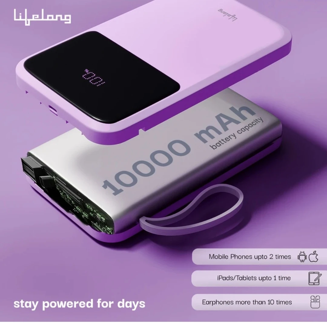 Lifelong 10000 mAh Power Bank with Built-in Cables - photo 3