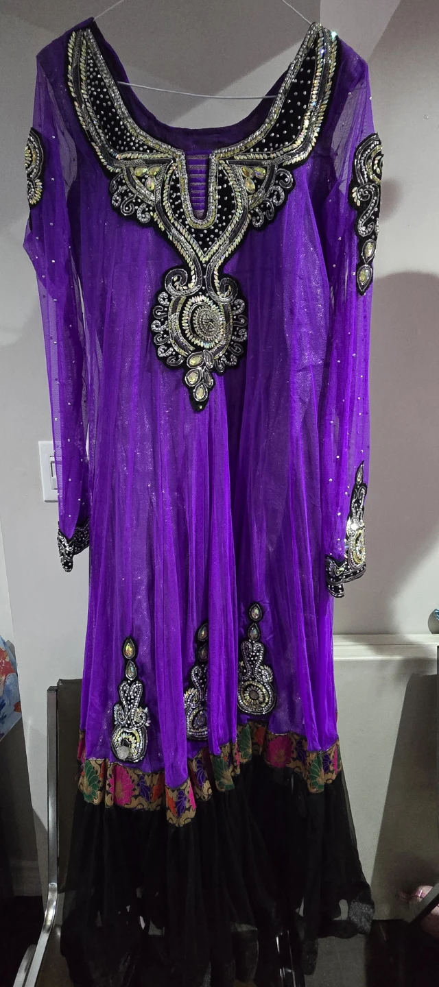 Purple Embellished Anarkali Suit Set