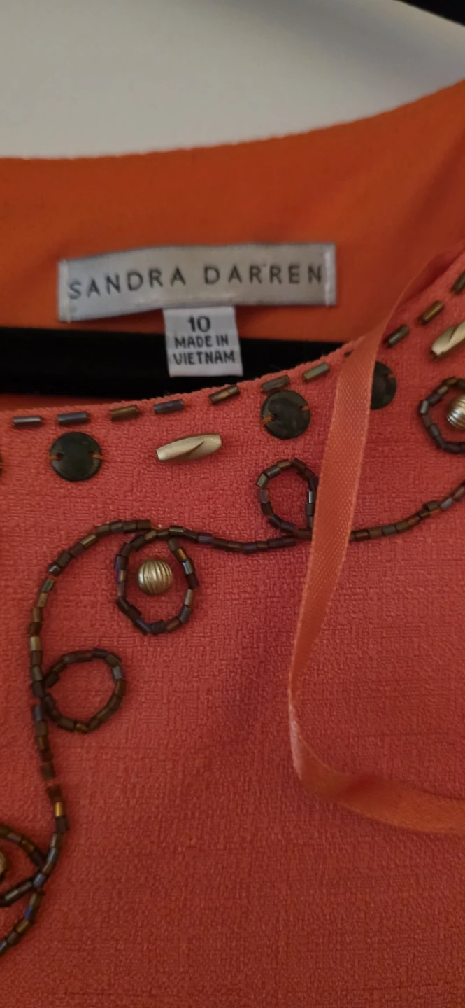 Sandra Darren Orange Beaded Dress Size 10 - photo 2