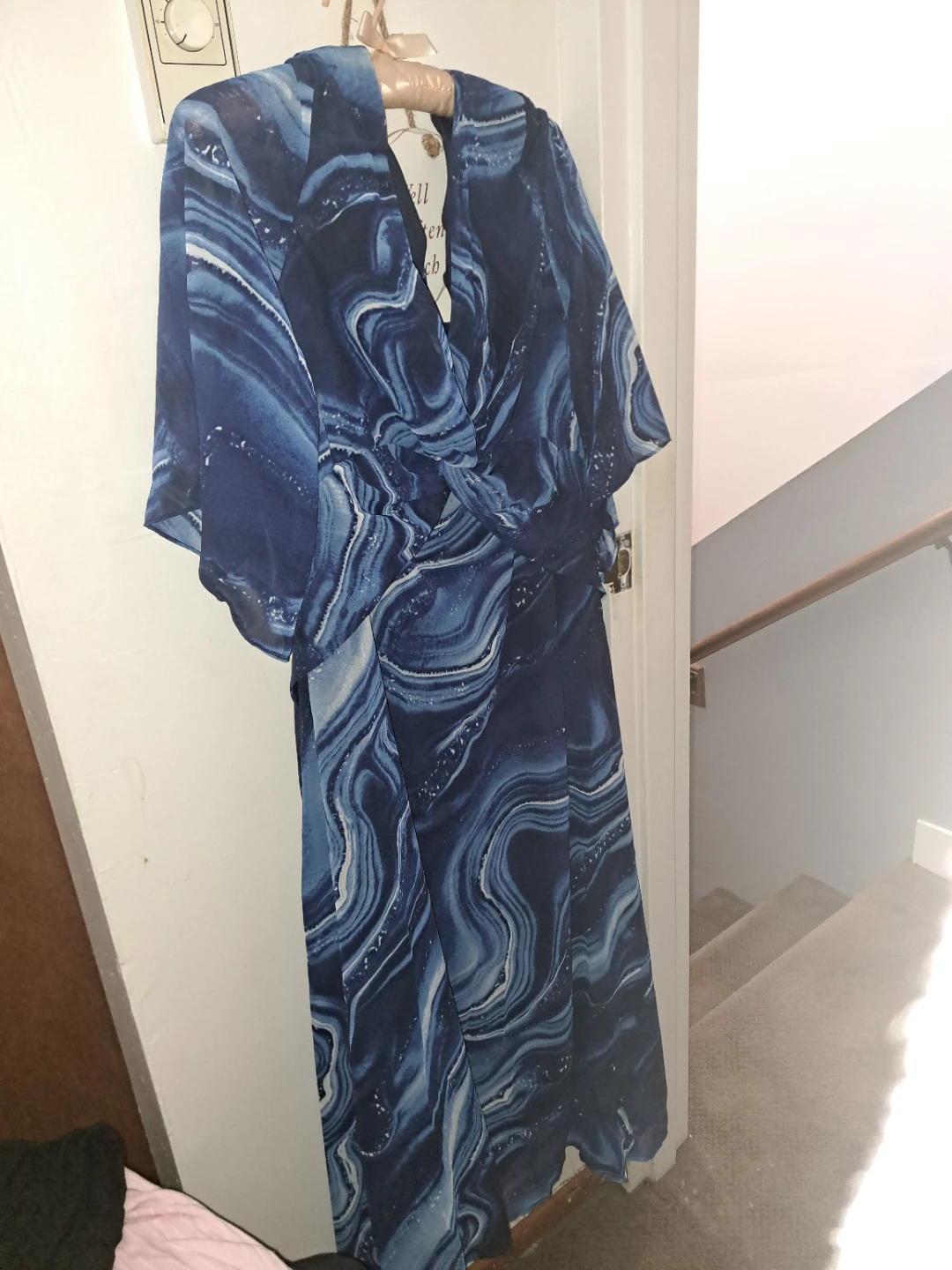 Blue Marbled Print Maxi Dress