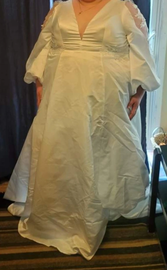 White Wedding Dress with Lace Sleeve Detail