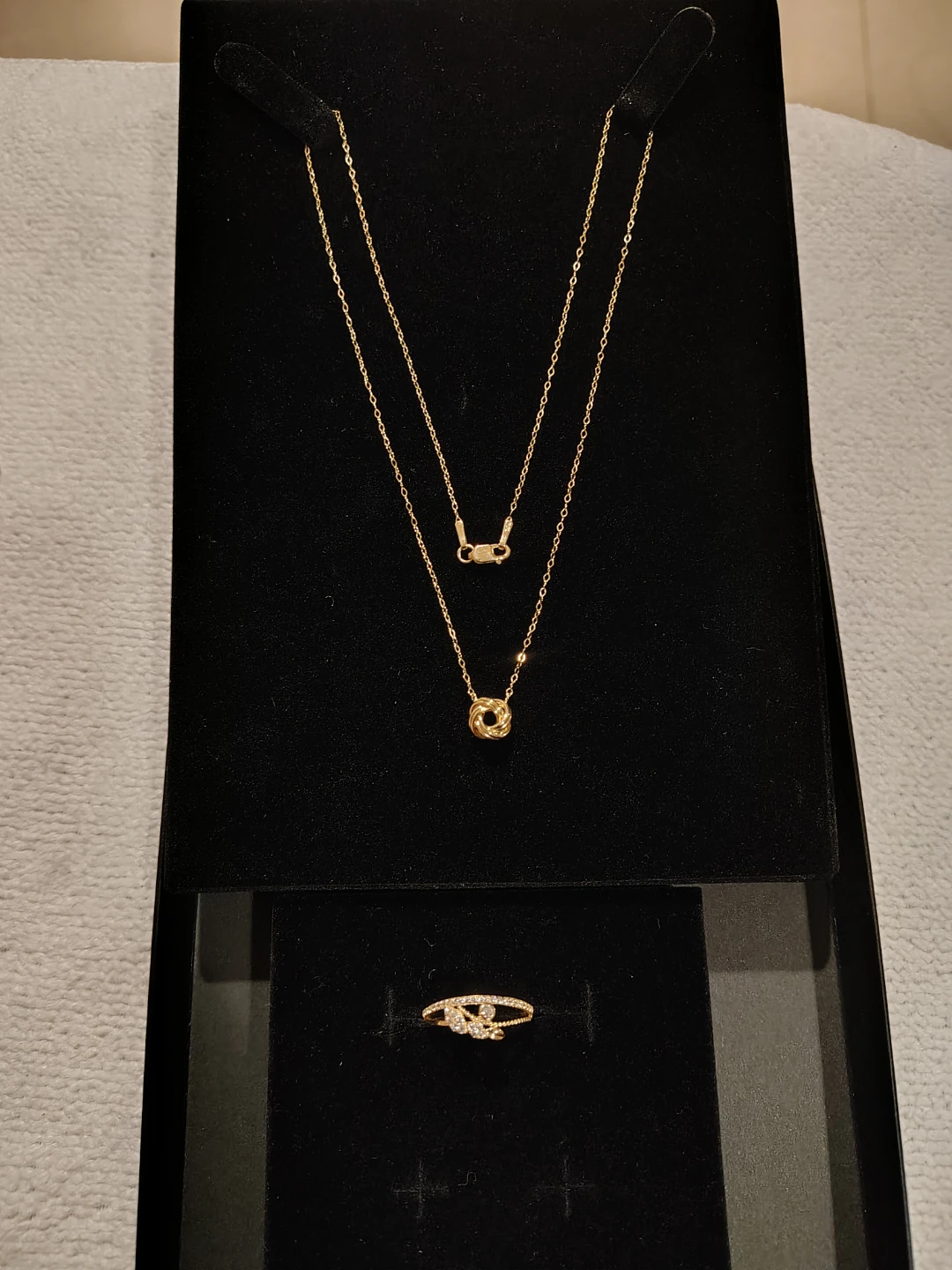 Gold 10K Necklace and Ring Set with Pave Diamonds