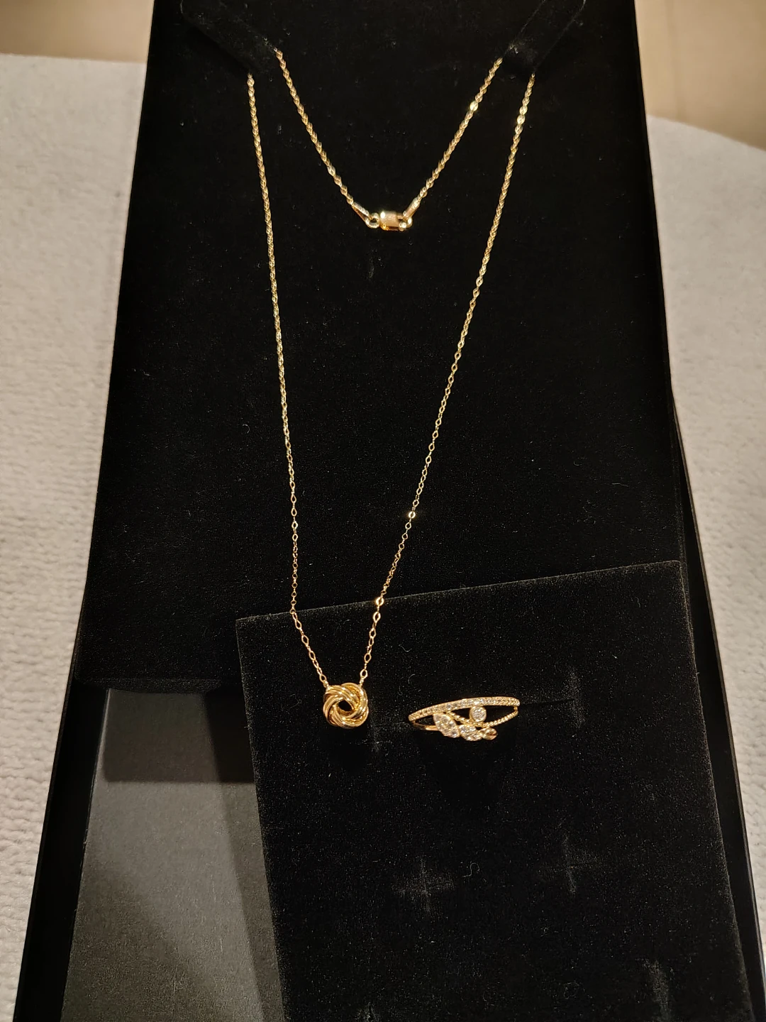 Gold 10K Necklace and Ring Set with Pave Diamonds - photo 2