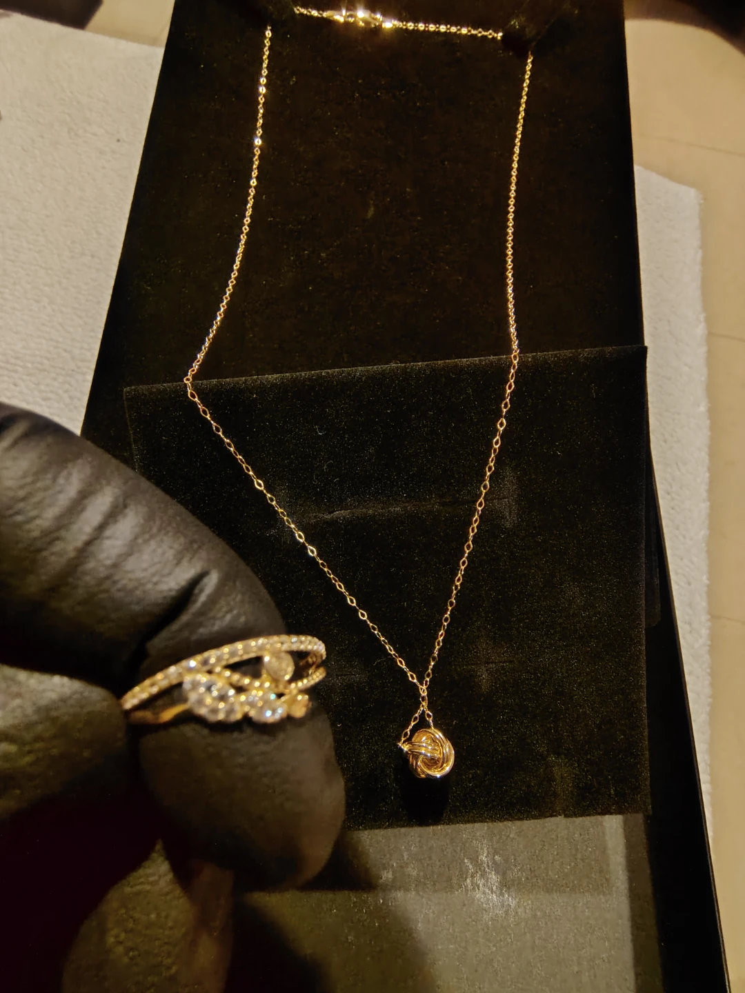 Gold 10K Necklace and Ring Set with Pave Diamonds - photo 3