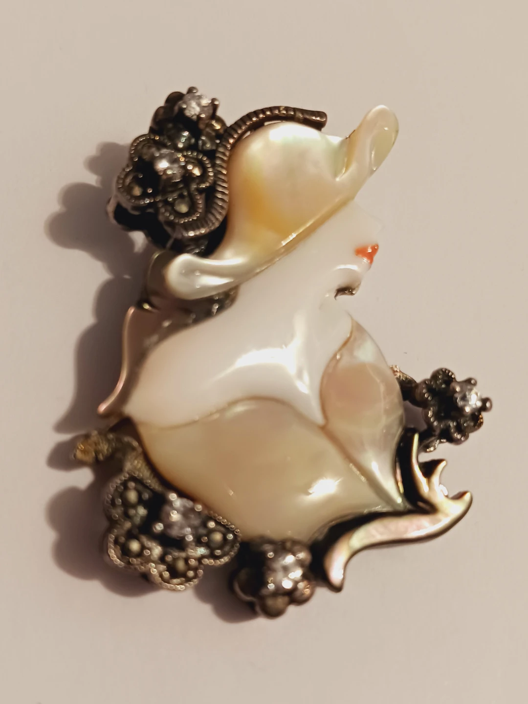 Sterling Silver Mother of Pearl & Marcasite Brooch