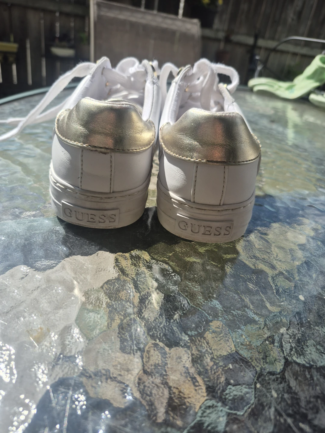GUESS White & Gold Lace-Up Sneakers - photo 4