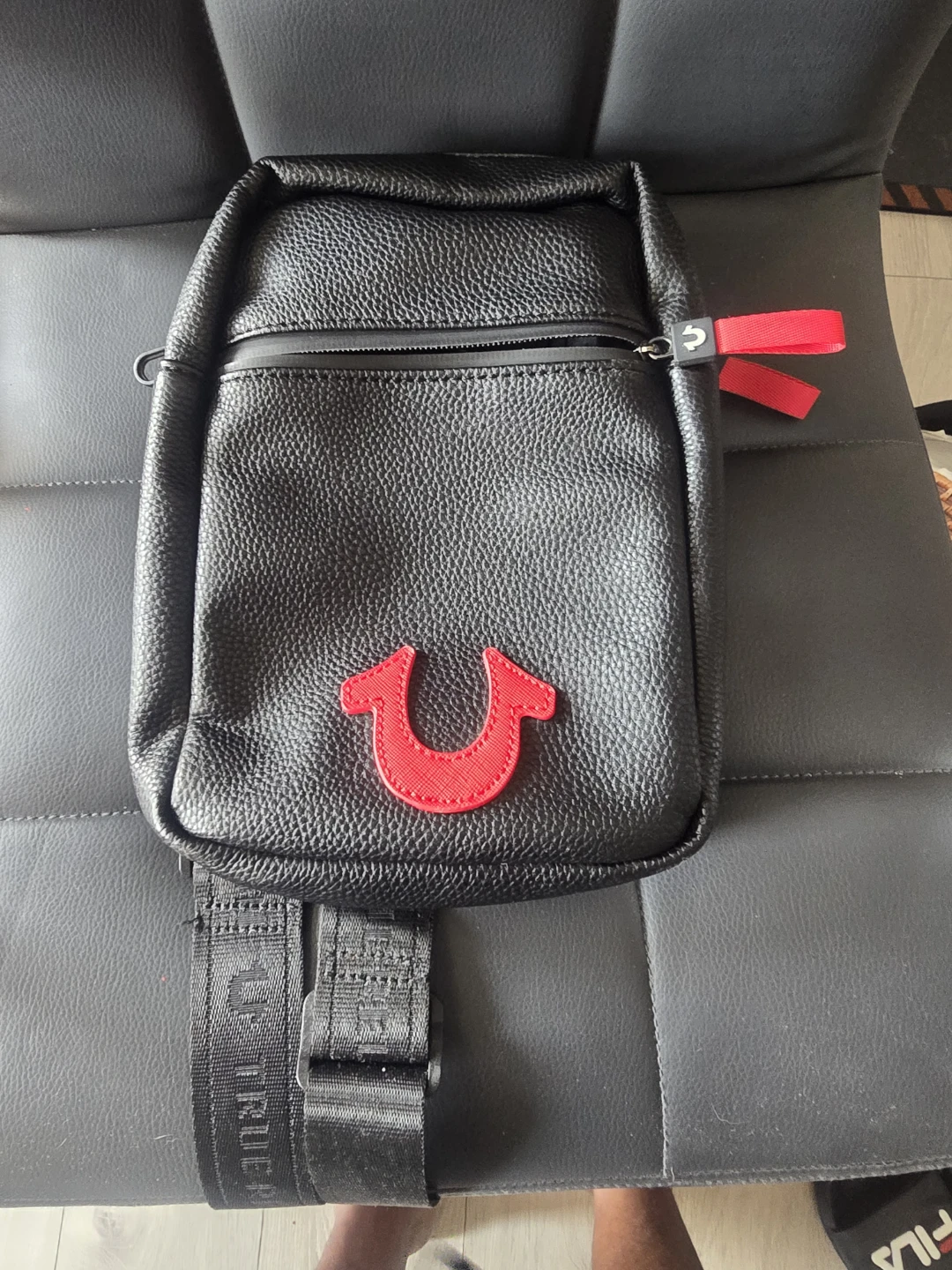 True Religion Black Faux Leather Sling Bag