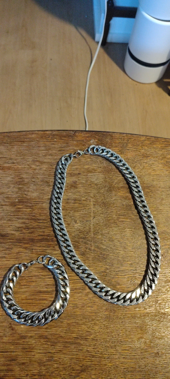 Curb Link Silver Chain Necklace and Bracelet Set - photo 2