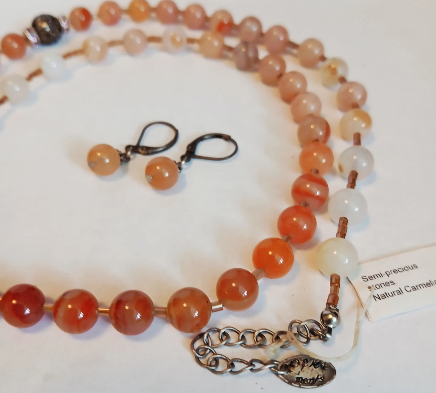 Natural Carnelian Semi-Precious Stone Necklace and Earrings Set