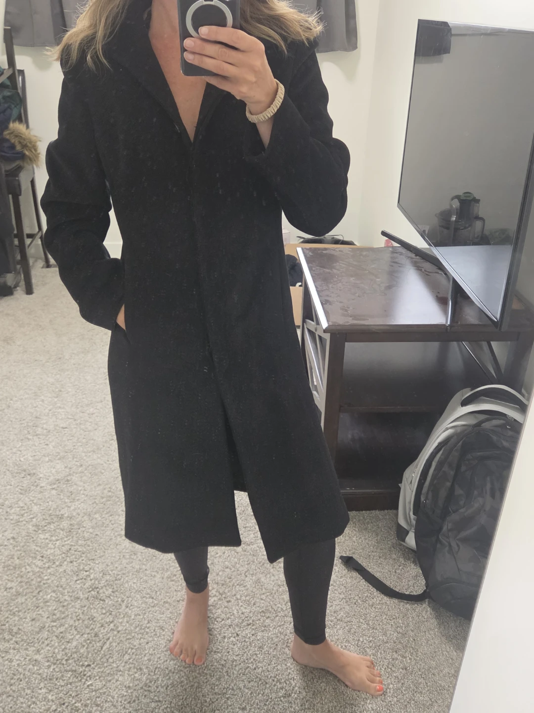 Long black button-up wool blend coat - photo 2