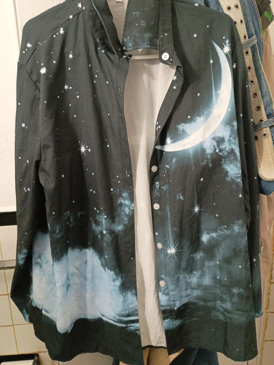 Men's Long Sleeve Button-Up Shirt - Moon & Stars Print - photo 2