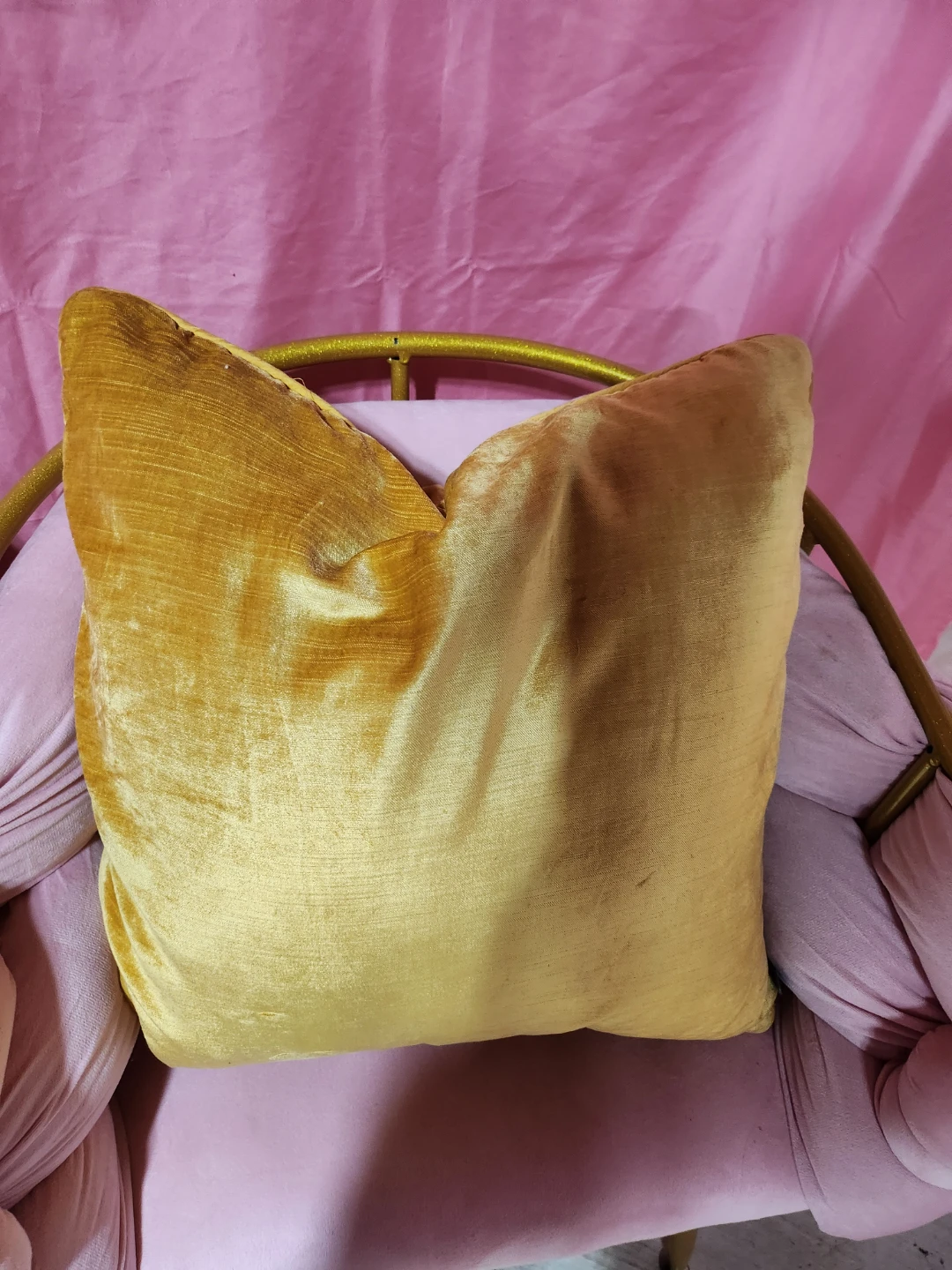 Gold velvet throw pillow