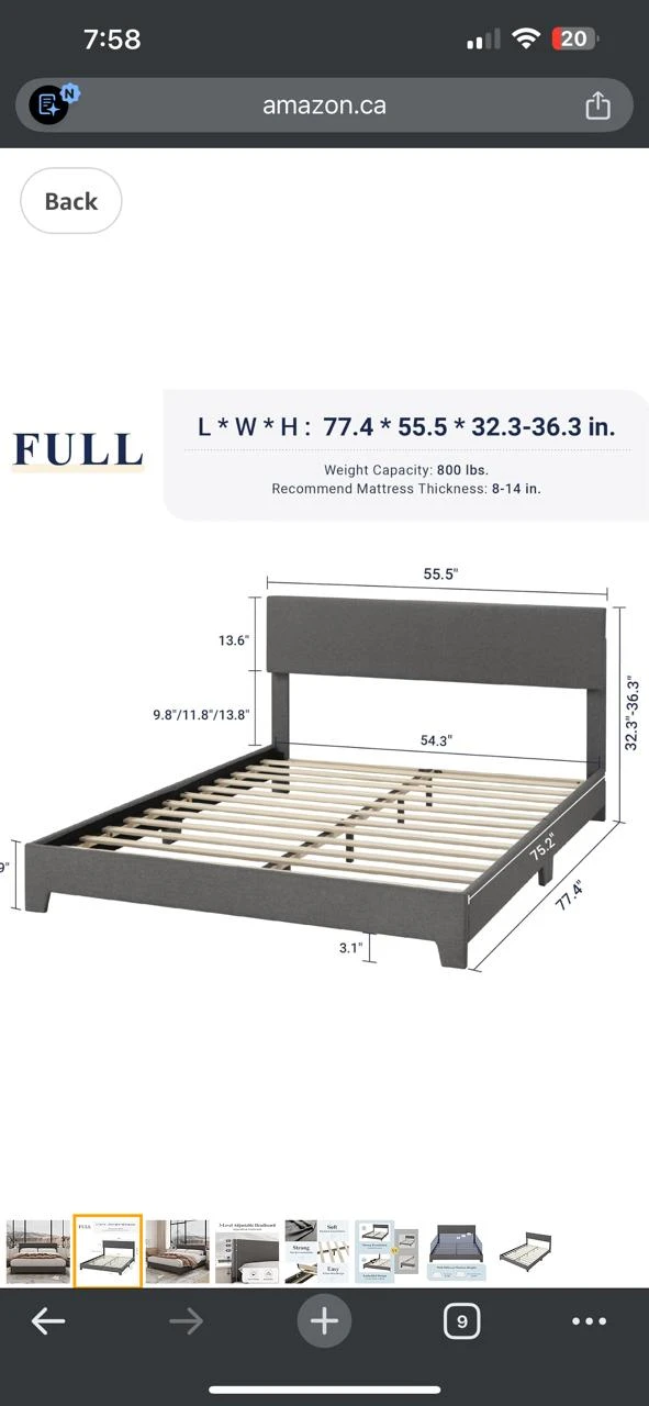 Adjustable Headboard Bed Frame - Full Size - photo 4