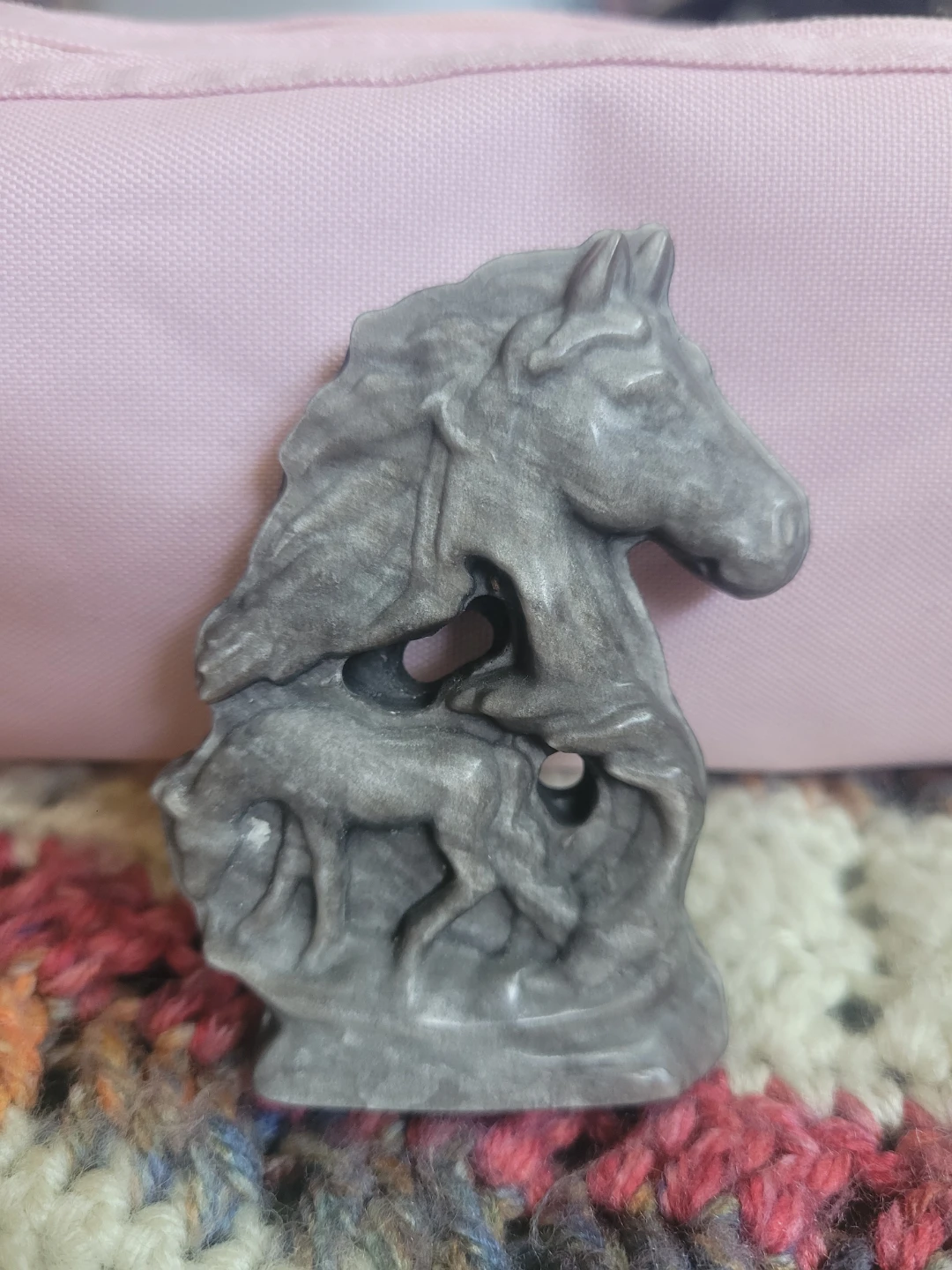 Silver Obsidian Horse and Foal Figurine