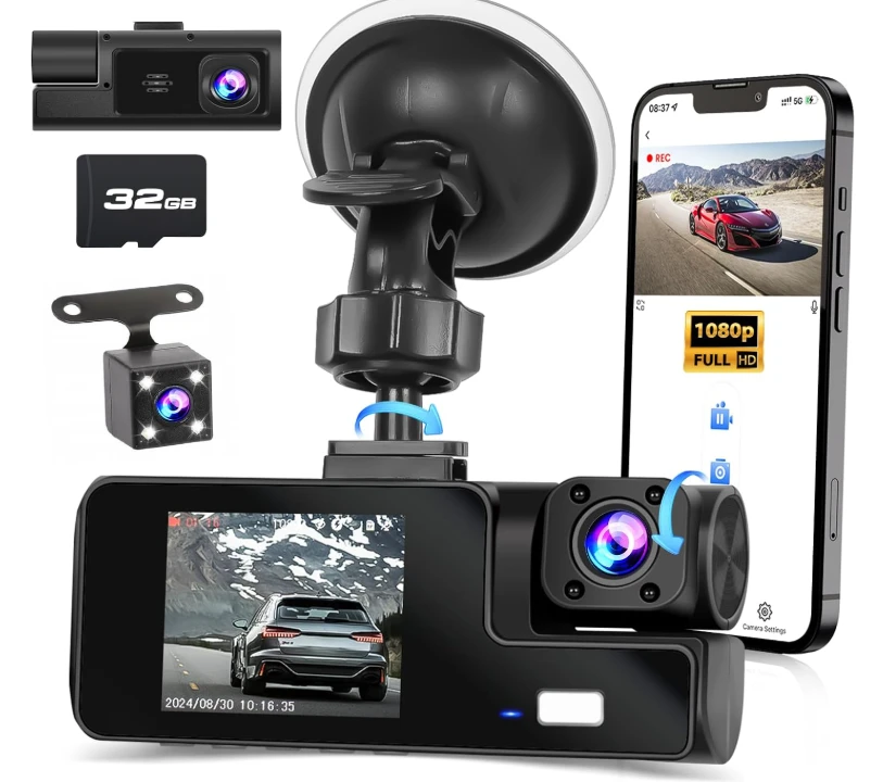 3-Channel Dash Cam with 32GB SD Card
