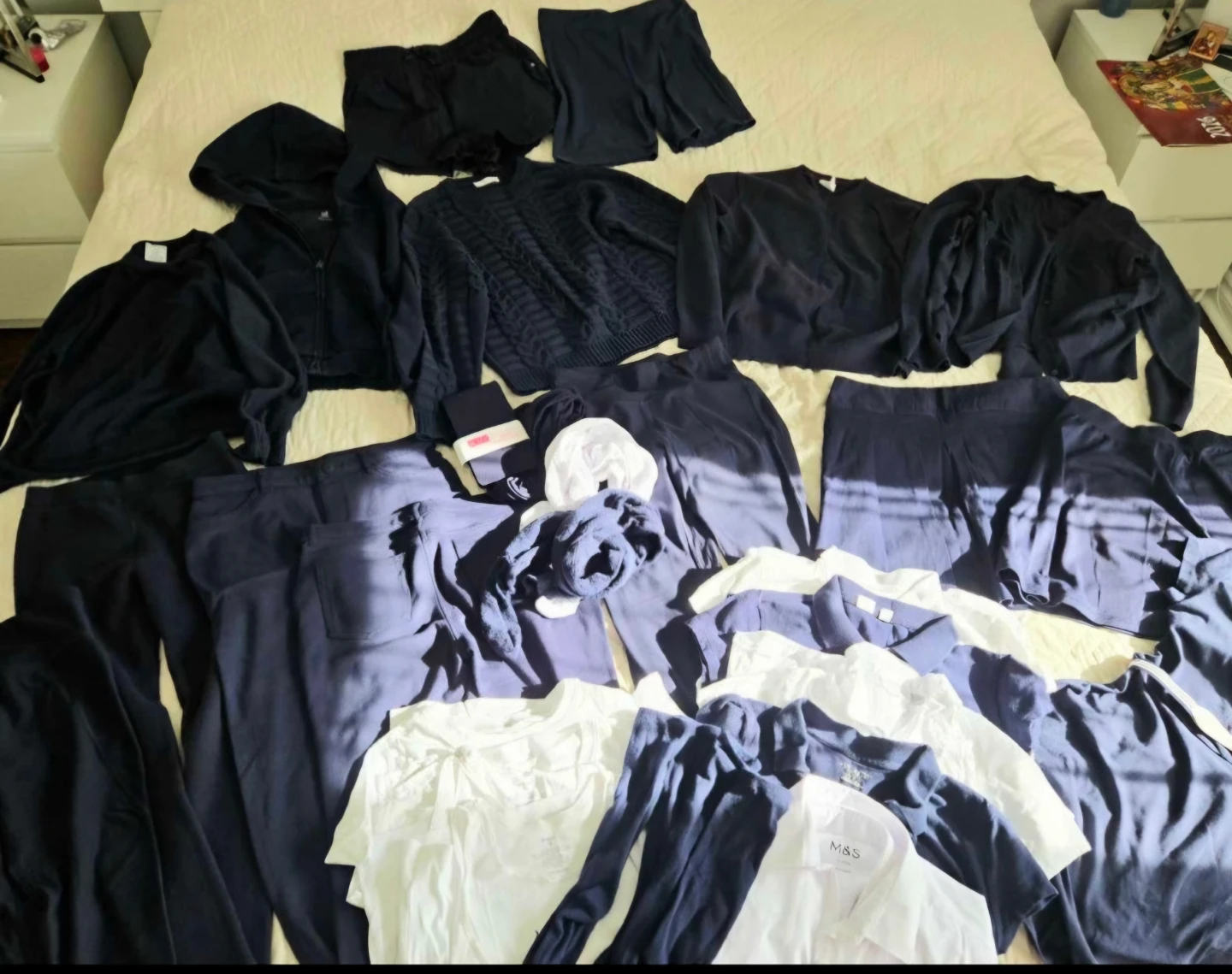 Girls navy-white school uniform, size 12-14, 30 items lot