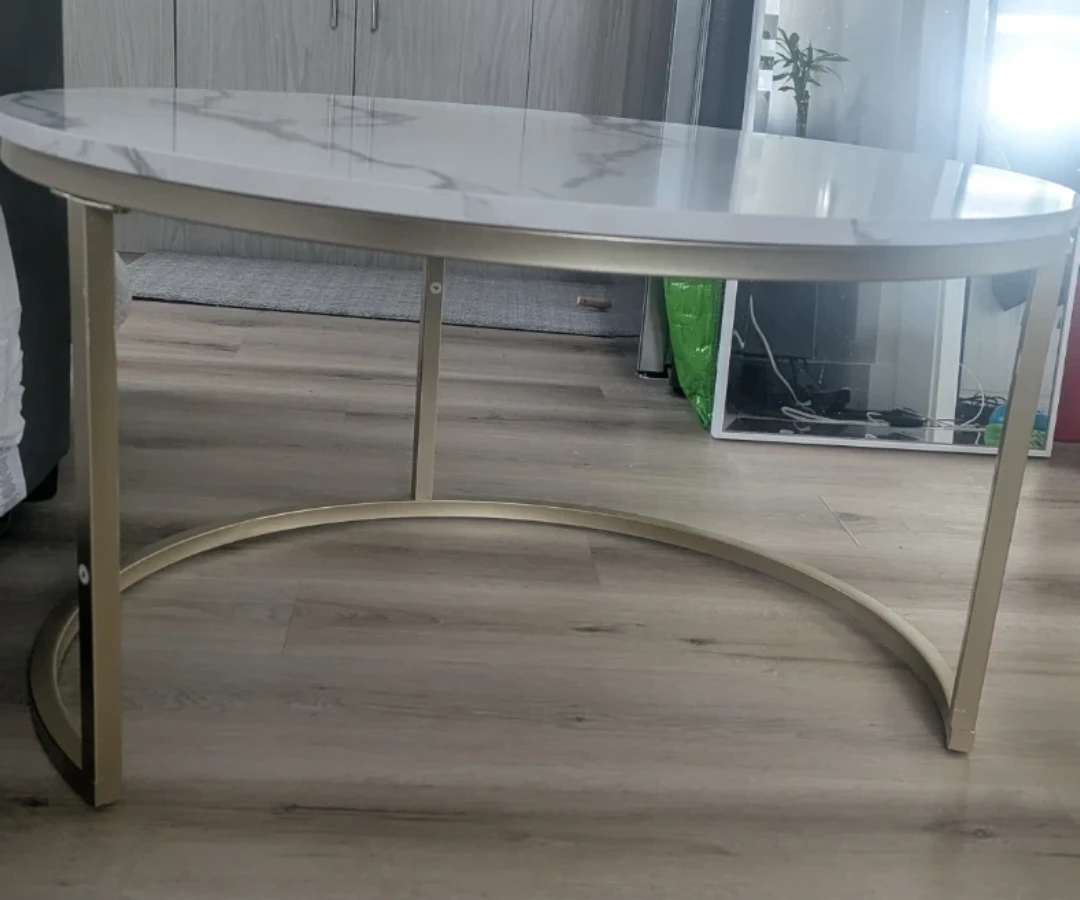 Round Faux Marble Coffee Table with Gold Base - photo 5