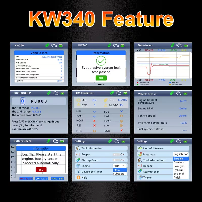 KONNWEI KW340 OBD2 Scanner Diagnostic Tool, Check Engine, - photo 5