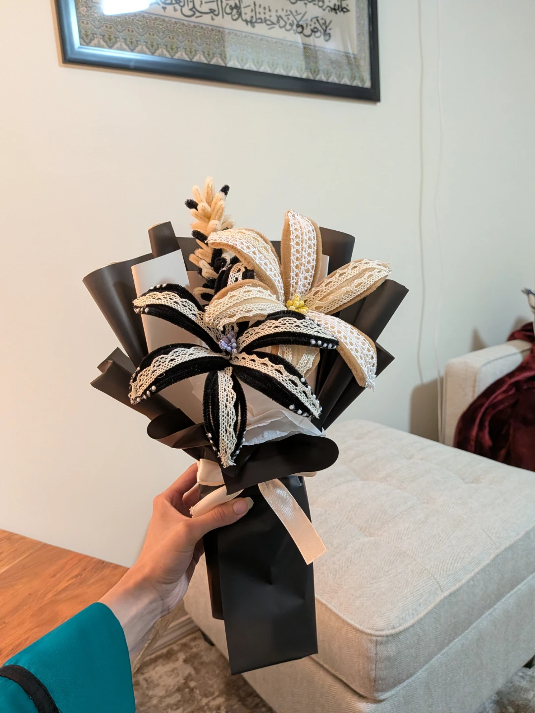 Nush Black and Tan handmade embroidery pipe cleaner bouquet - photo 2