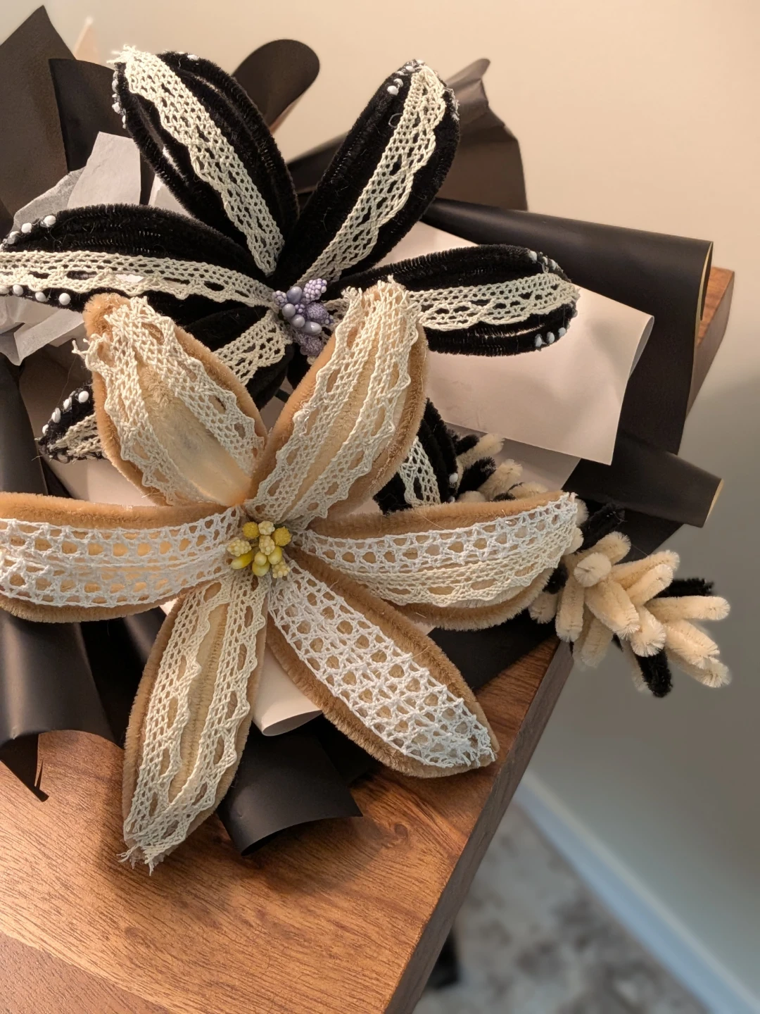 Nush Black and Tan handmade embroidery pipe cleaner bouquet - photo 3