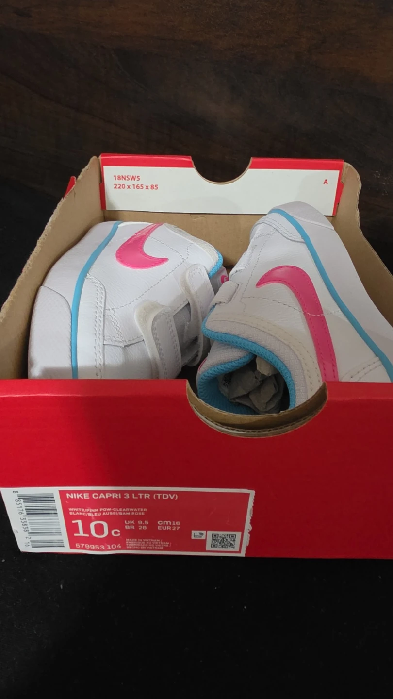 Nike Capri 3 LTR (TDV) Kids Shoes White/Pink/Blue Size 10c - photo 3