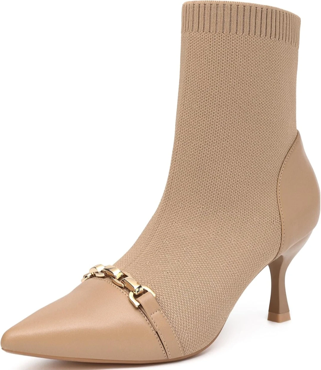 Tan Sock Booties with Gold Chain Accent