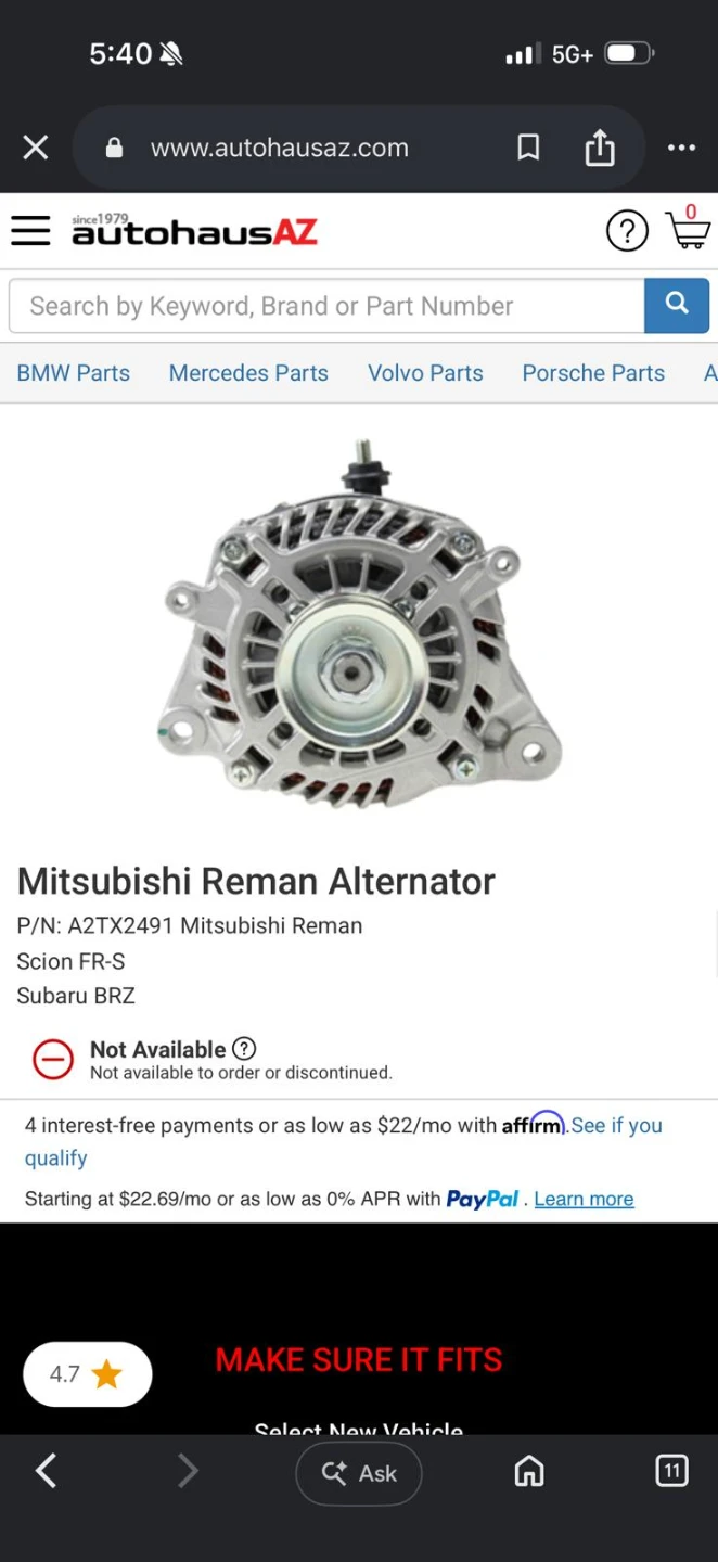 Mitsubishi Electric Alternator A2TX2491AM