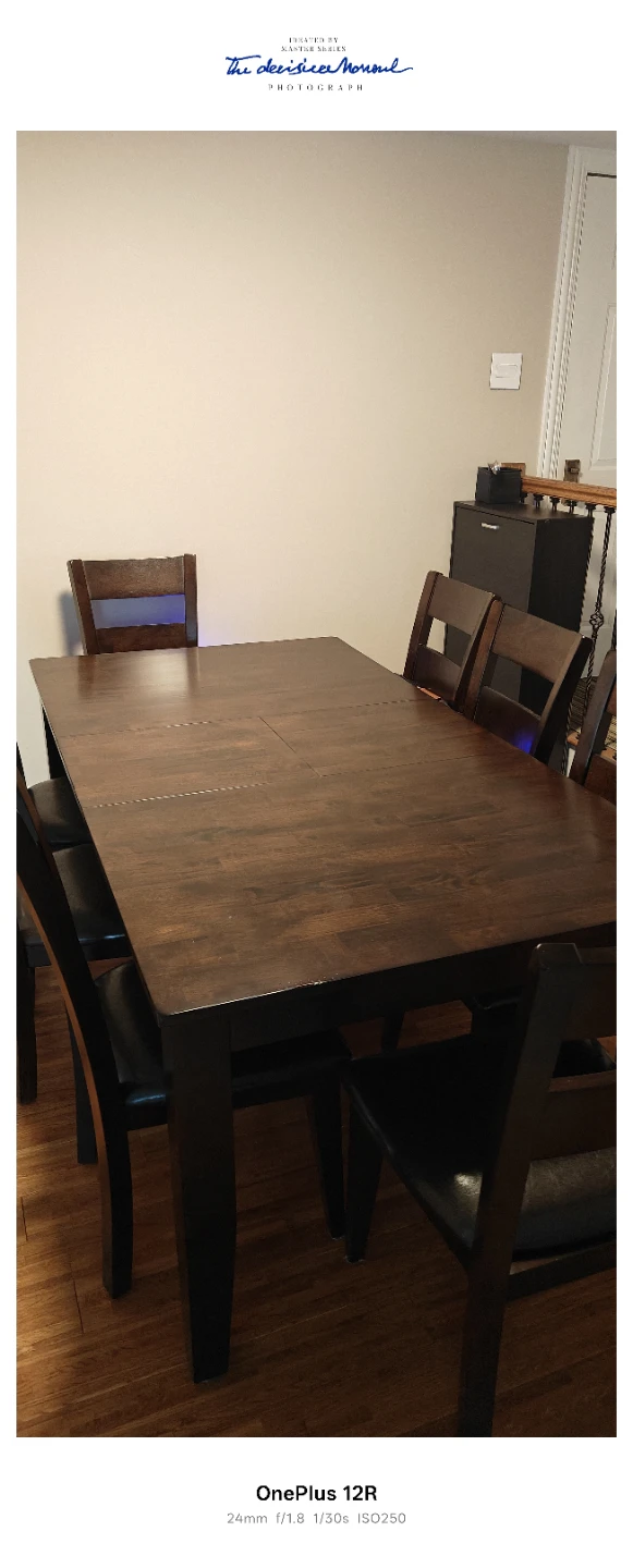 Dark Brown Wood Dining Set with 6 Chairs