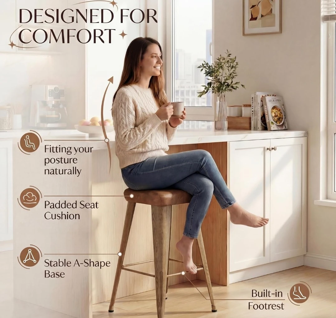 Set of 2 Brown Faux Leather Bar Stools - photo 3