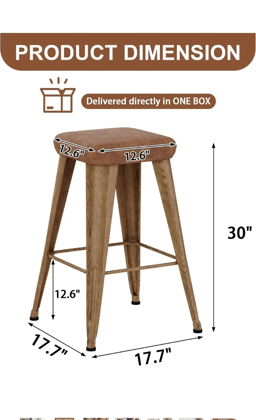 Set of 2 Brown Faux Leather Bar Stools - photo 4