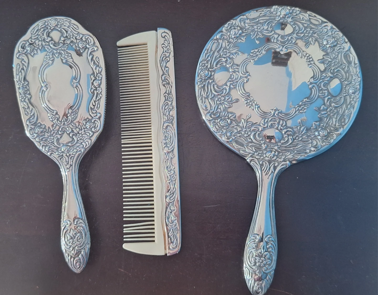 Vintage Silver Plated Vanity Set - Brush, Comb & Mirror - photo 2