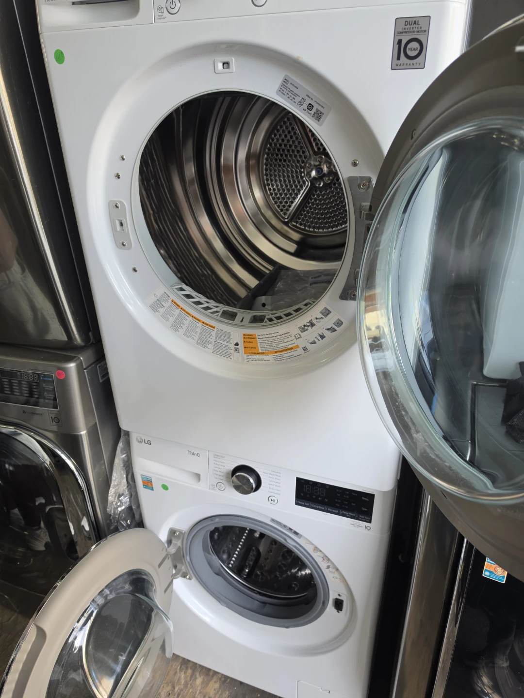 White 24in LG ThinQ Stacked Washer and electric Dryer Set - photo 2