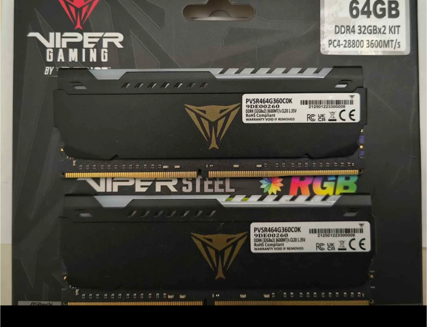 Patriot RGB 2x32GB 64GB DDR4 3600mhz RAM