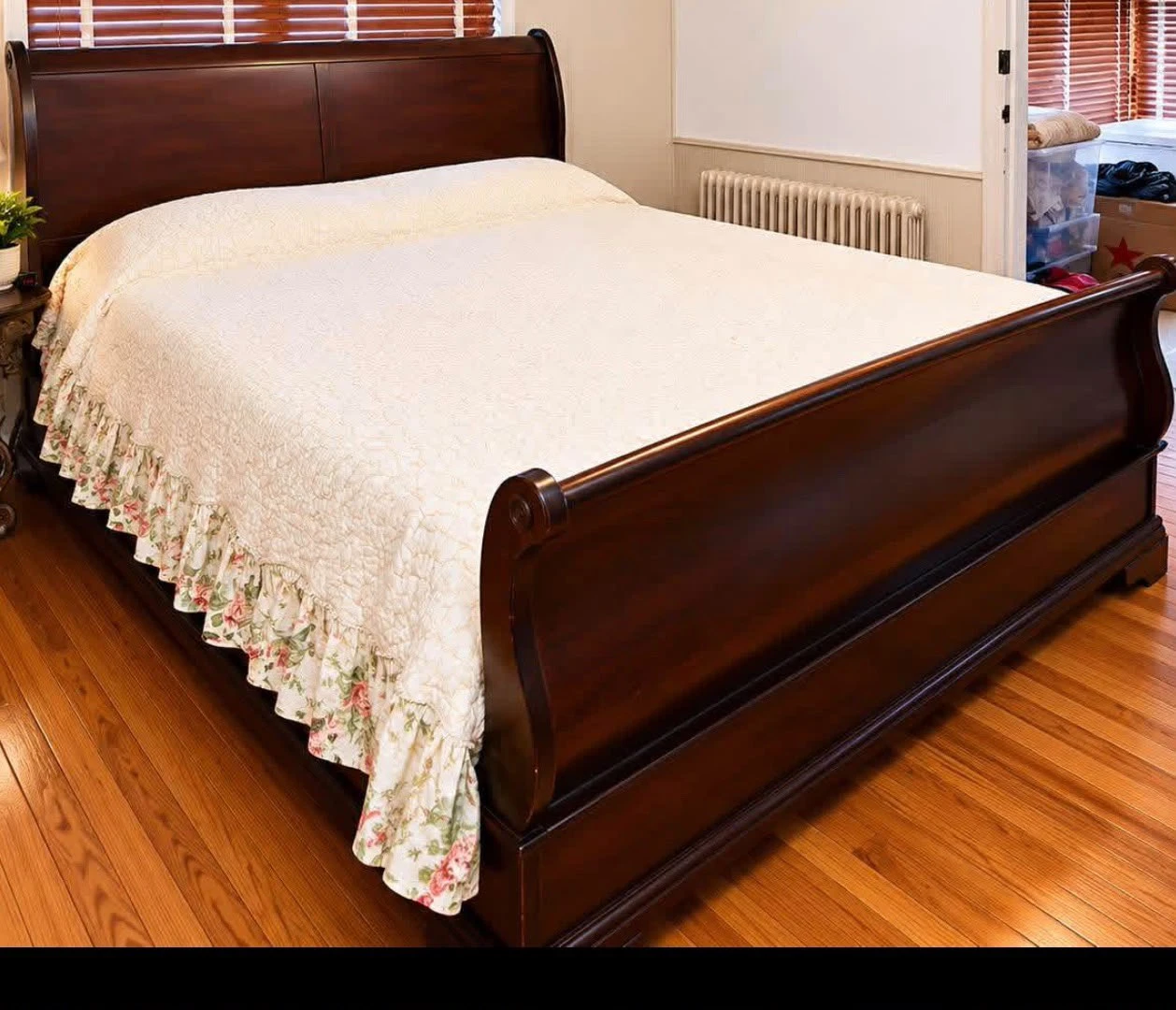 Wooden Sleigh Bed Frame with mattress