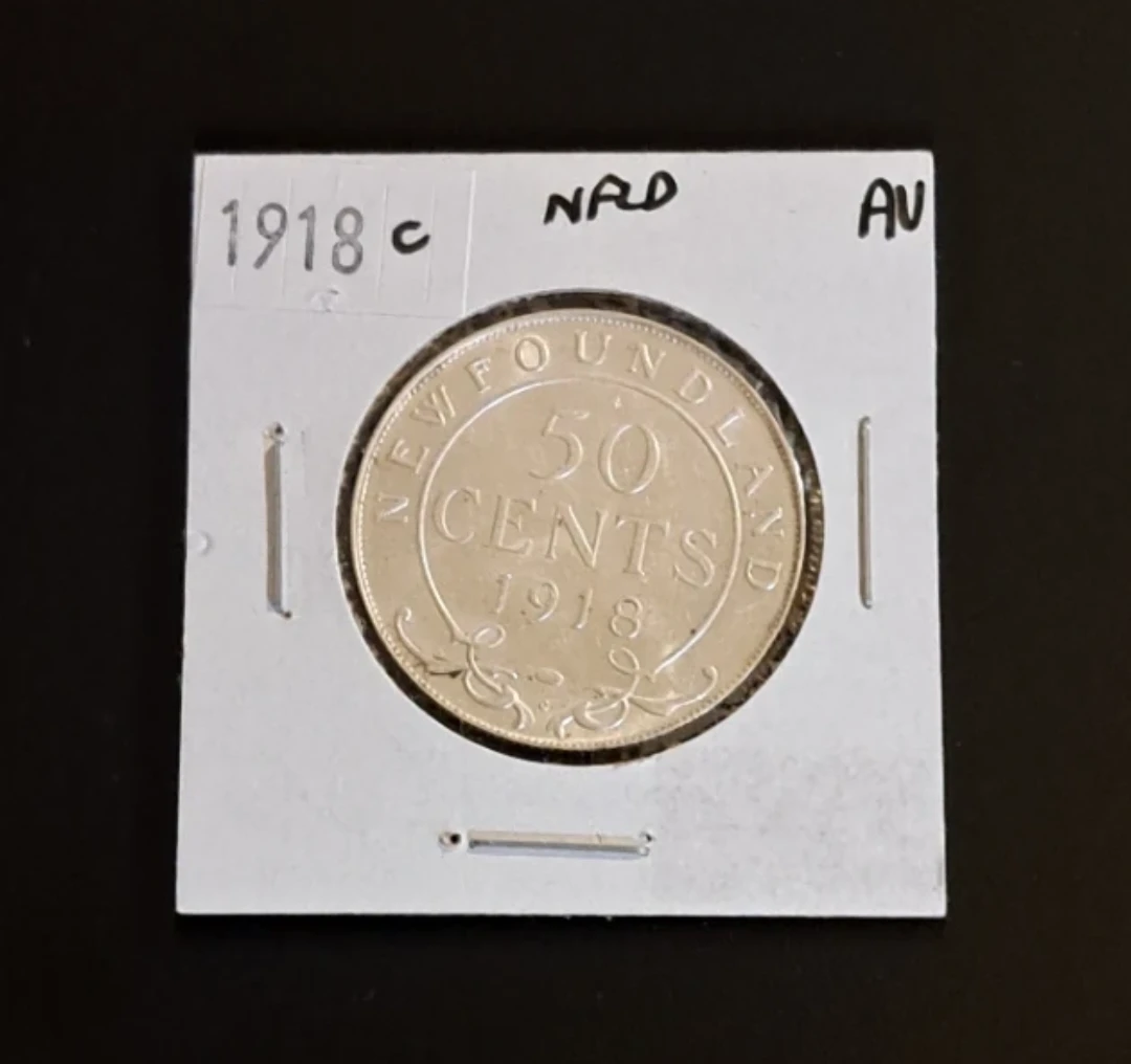 1918C Newfoundland 50 Cents, Silver Coin, AU