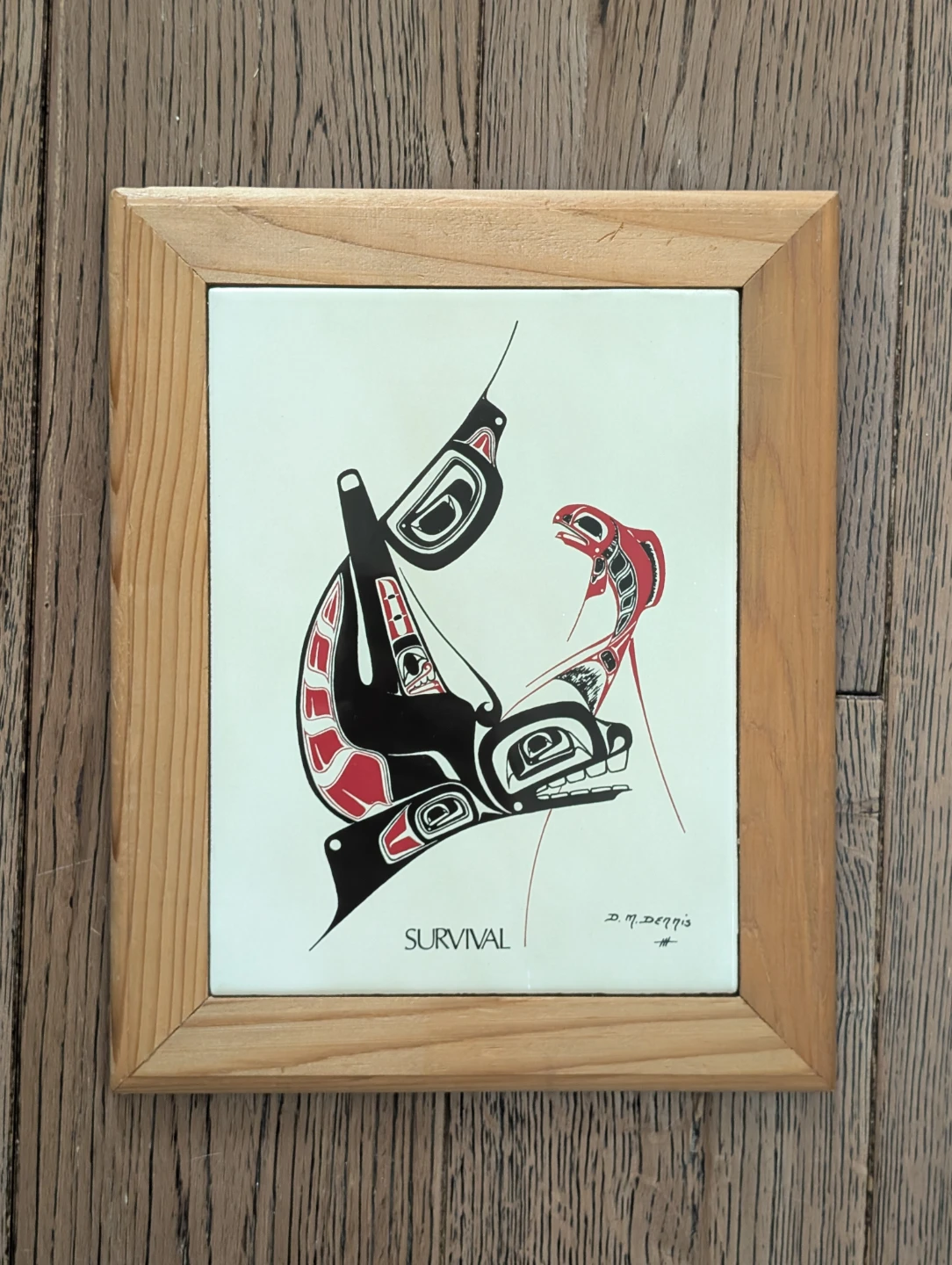 Danny Dennis Vintage "Survival" Ceramic plate Art on wood box